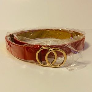 Belt for women red with gold ring